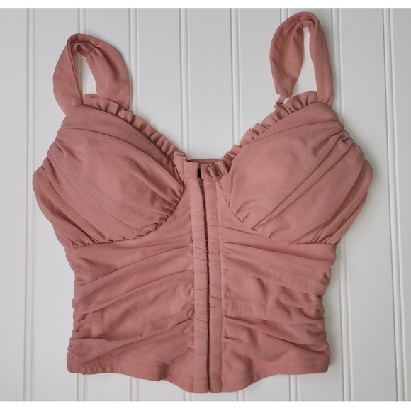 Windsor Tops - Windsor Ruched Mesh Corset Top Women XS Coquette Bustier Hook Front